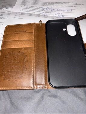 Louis Vuitton Brown Leather Folio Phone Case with Black Inner Shell